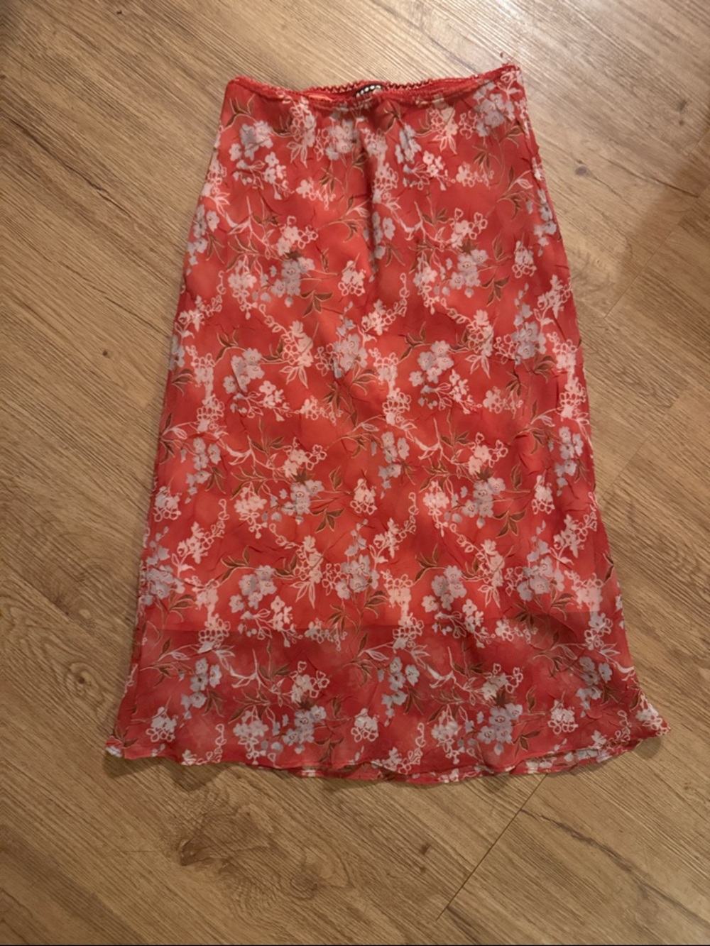Red Floral Midi Skirt with Delicate Print